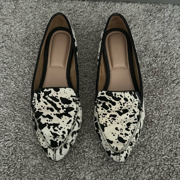 Animal Print Leather Point Toe Flats, black white size 6.5 - Picture 1 of 5